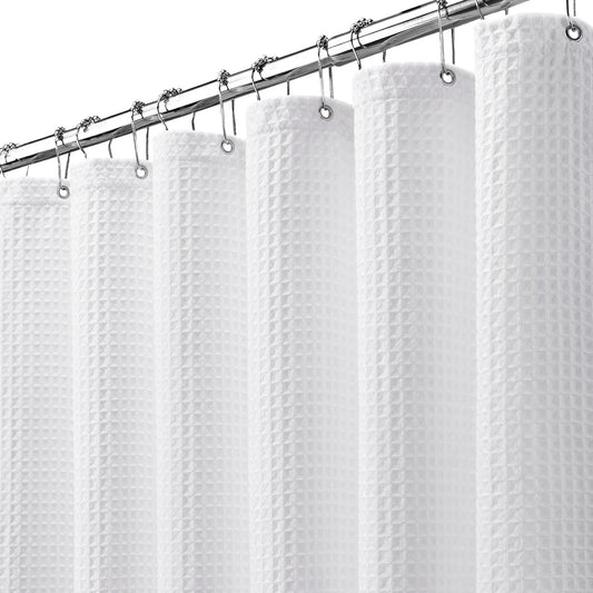 Natural Cotton Touch Shower Curtain Waffle Weave Shower Curtain for Bathroom Fabric White 72Wx72L