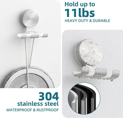 2 Pack Powerful Suction Cup Razor Holder, 304 Stainless Steel Bathroom Suction Hooks for Towel, Loofah, Bathrobe, Stylish Shaver Holder for Shower Wall, Easy to Install and Reuse, Silver
