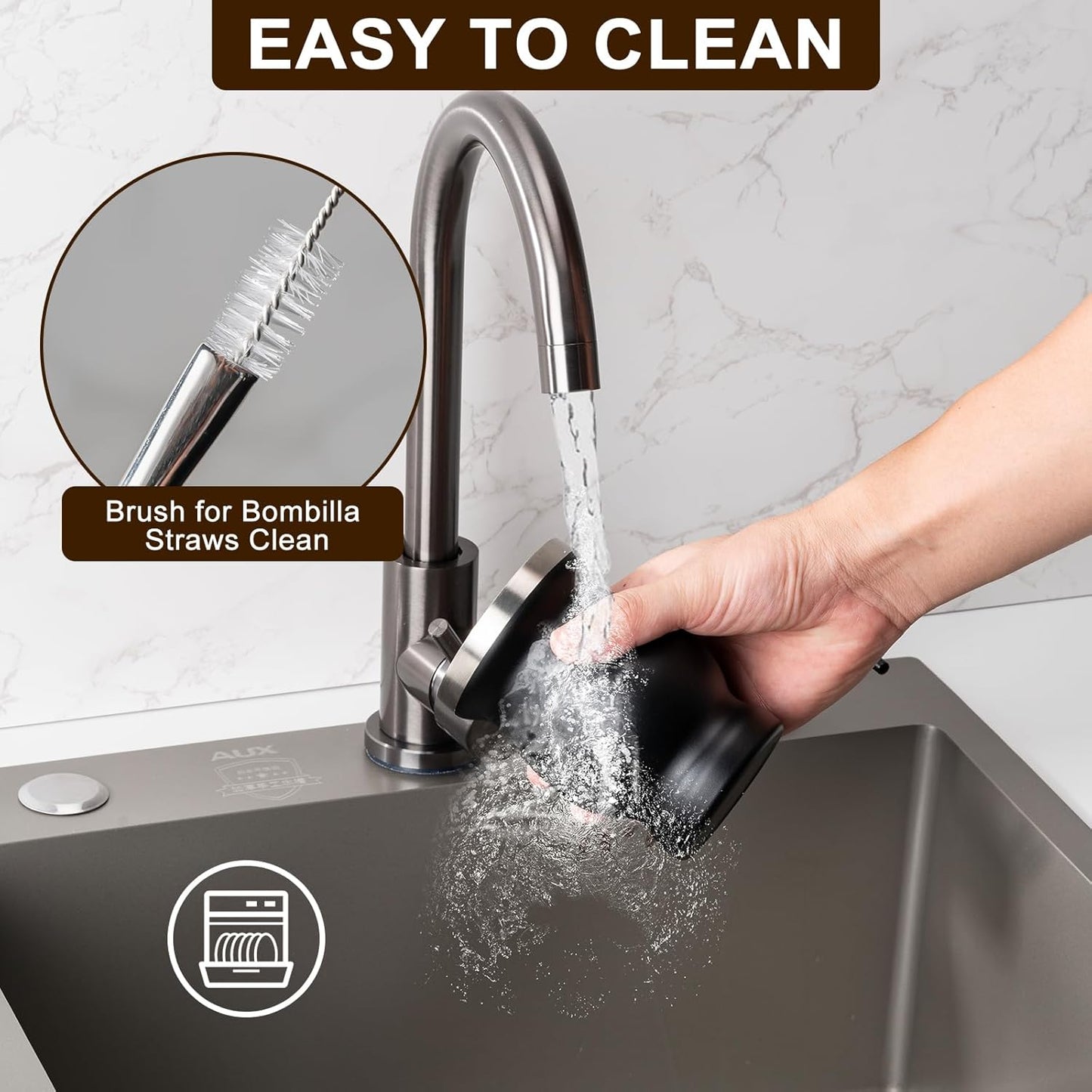 8Oz Yerba Mate Cup, 304 Stainless Steel Double-Wall Mate Cup, Heat Insulation Yerba Mate Gourd, Tea Cup Set Includes Cleaning Brush & 2 Bombillas (Black)