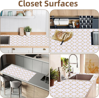 Shelf Drawer Liners for Kitchen Cabinets Non Adhesive Drawer Liner Thickened Refrigerator Liner Gold Quatrefoil Strong Non-Slip Paper for Tool Box with Knife and Tape Measure,11.8 X 118 Inches
