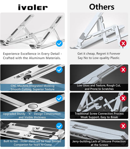 Laptop Stand, Laptop Holder Riser Computer Tablet Stand, 6 Angles Adjustable Aluminum Ergonomic Foldable Portable Desktop Holder Compatible with 10-15.6” Macbook,Ipad, HP, Dell, Lenovo Silver