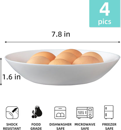 Set of 4 Tempered Glass Pasta and Salad Bowls, 7.8-Inch Round Serving Bowls, Microwave and Dishwasher Safe