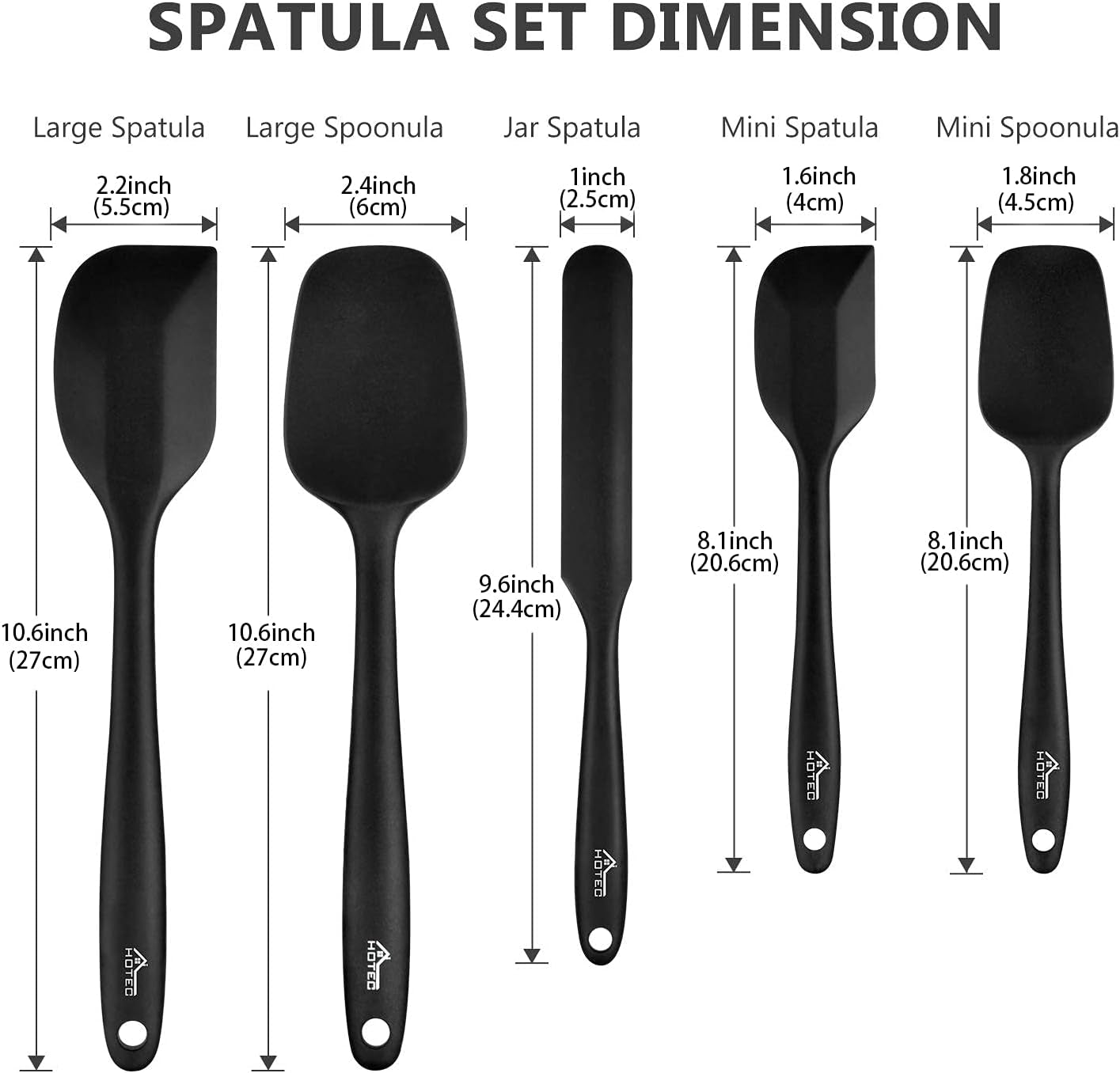 600℉ Heat Resistant Bpa-Free Silicone Rubber Spatula Set,Kitchen Cooking Spatulas, Baking, Mixing for Non Stick Cookware, Dishwasher Safe, Black Set of 5