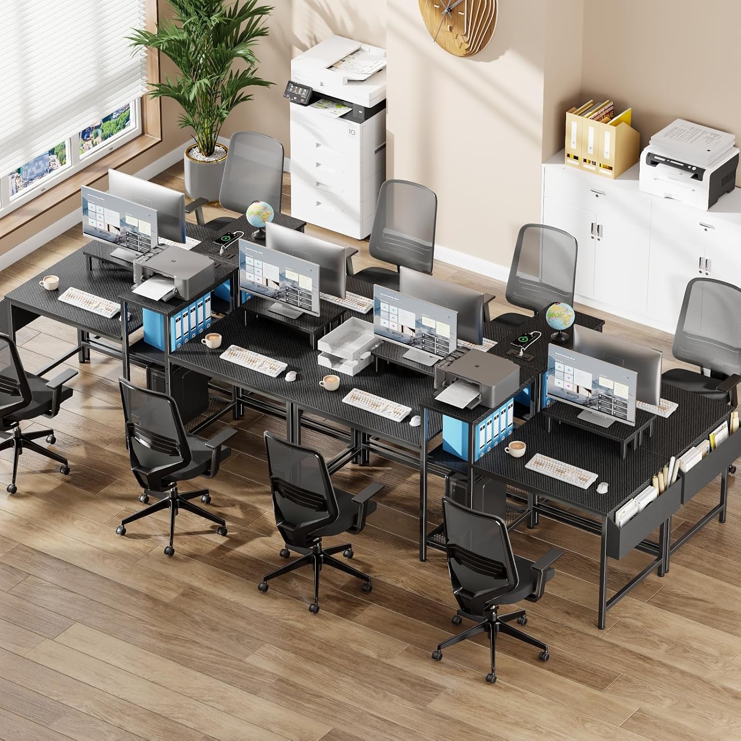 2 Person Gaming Desk with LED Lights, 71 Inch Computer Desk with Power Outlets and Monitor Stand, Double Desk with Storage Bag and Headphone Hooks, Study Writing Table for Home Office, Black