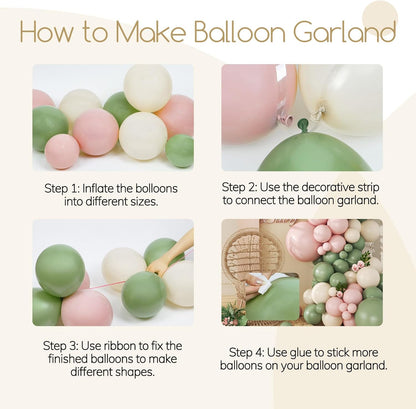 141Pcs Pink and Green Balloon Arch Garland Kit with Sage Green Pastel Pink Sand White Balloons for Birthday Bridal Shower Party Boho Baby in Bloom Baby Shower Decorations