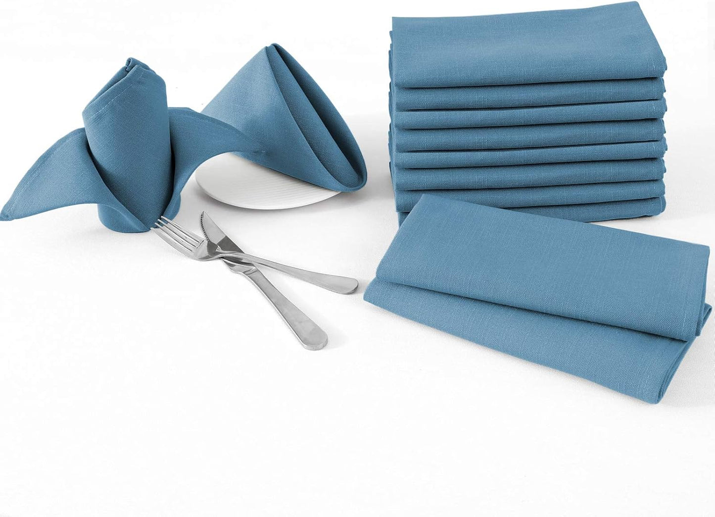 Cloth Napkins Set of 12 (18" X 18") Linen Textured Dinner Napkins Waterproof Extra Soft Thick Durable Reusable Napkins with Hemmed Edges for Dinners, Weddings and Everyday Use, Ink Blue