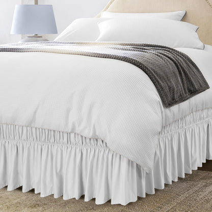 Full Elastic Bed Ruffle - Easy Wrap around Ruffle - Microfiber Bed Skirt with Adjustable Elastic Belt 16 Inch Tailored Drop - Hotel Quality Bedskirt, Fade Resistant (Full, White)