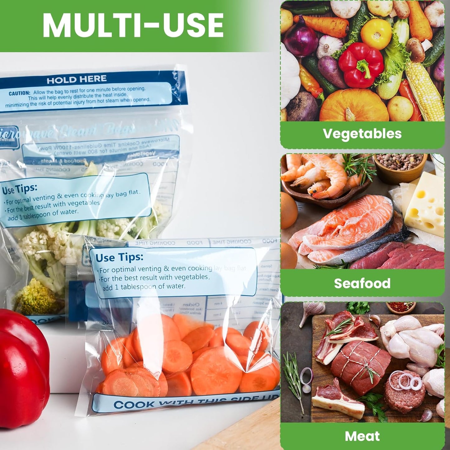 20 Pack Steam Cooking Bags, Microwave Steamer Bags for Vegetables, Seafood and Meat, Microwave and Freezer Safe