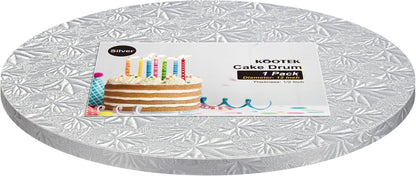 Cake Boards Drum 12 Inch Round, 1/2" Thick Decorating Supplies, Silver Sturdy Corrugated Cardboard Base, Base Para Pastel, 1 Pack