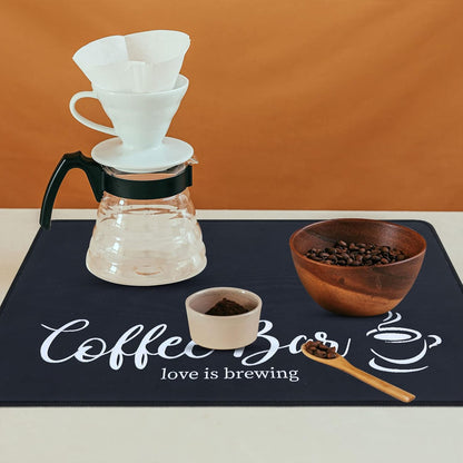 Coffee Mat 2-Pack 12X19 Inch Absorbent Non Slip Rubber Bar Accessories Coffee Maker Mat for Countertop Dish Drying Mat Heat Resistant, Black