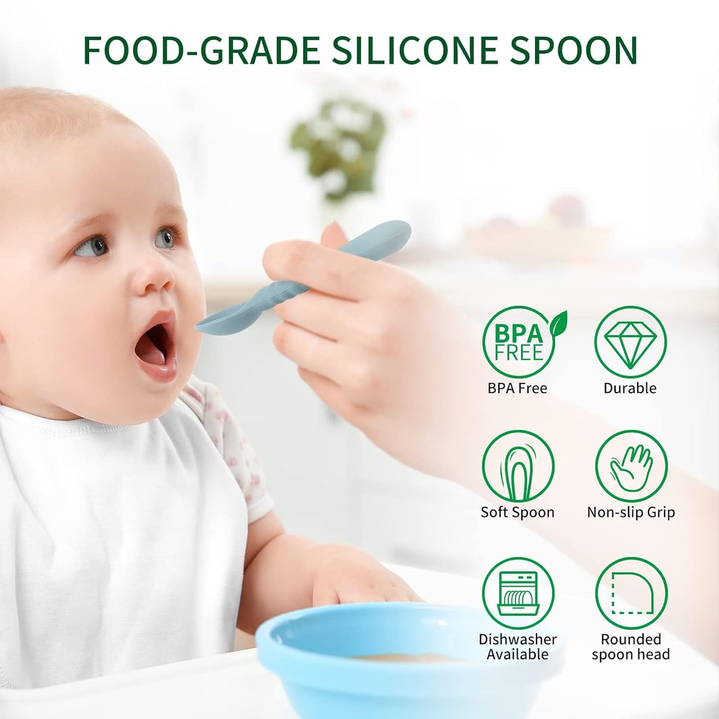 Silicone Baby Feeding Spoons [6 Pack] - First Stage Infant Spoons, Training Spoon for Self Feeding Babies and Toddlers