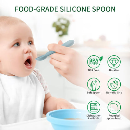Silicone Baby Feeding Spoons [6 Pack] - First Stage Infant Spoons, Training Spoon for Self Feeding Babies and Toddlers