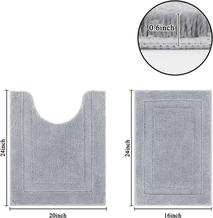 Small Bathroom Rugs Set of 2 Pieces Bath Rugs with U Shape Toilet Rugs Set 16X24 + 20X24 Inch Soft Absorbent Bath Mats Non Slip Plush Shower Rug Machine Washable, Light Grey