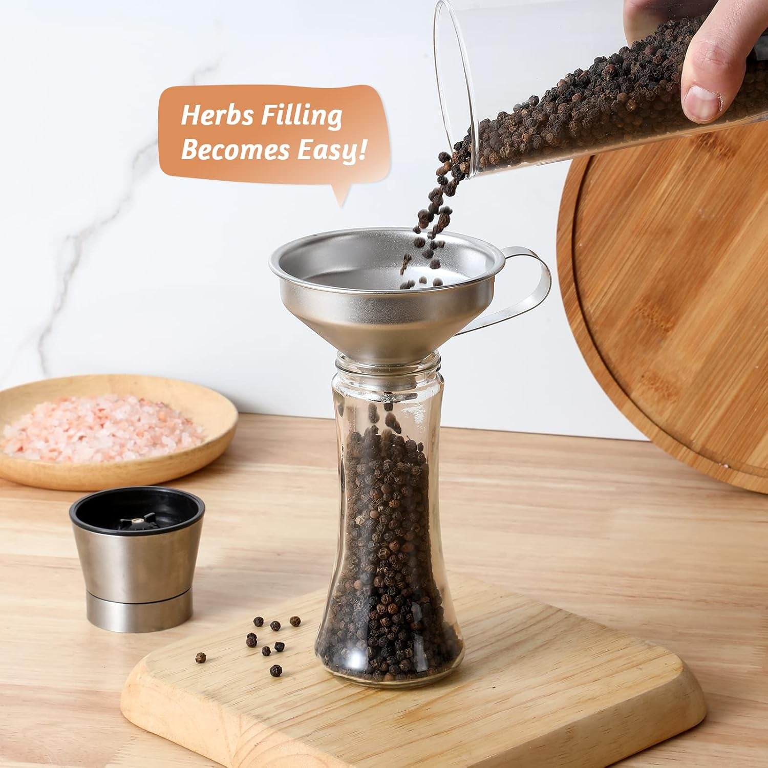 18/8 Stainless Steel Spice Funnel with Handle for Spice Jars - Professional Grade Kitchen Tools