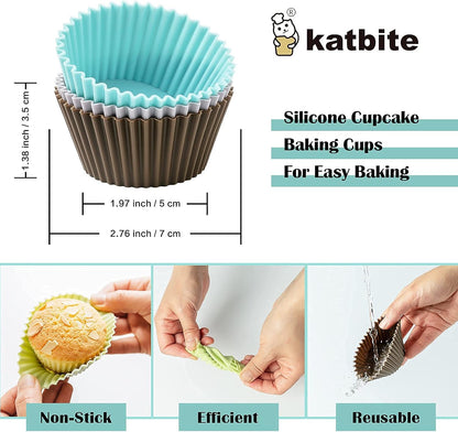 Silicone Cupcake Baking Cups 48 Pack, Heavy Duty Silicone Baking Cups, Reusable & Non-Stick Muffin Cupcake Liners Holders Set for Party Halloween Christmas Bakery Molds Supplies