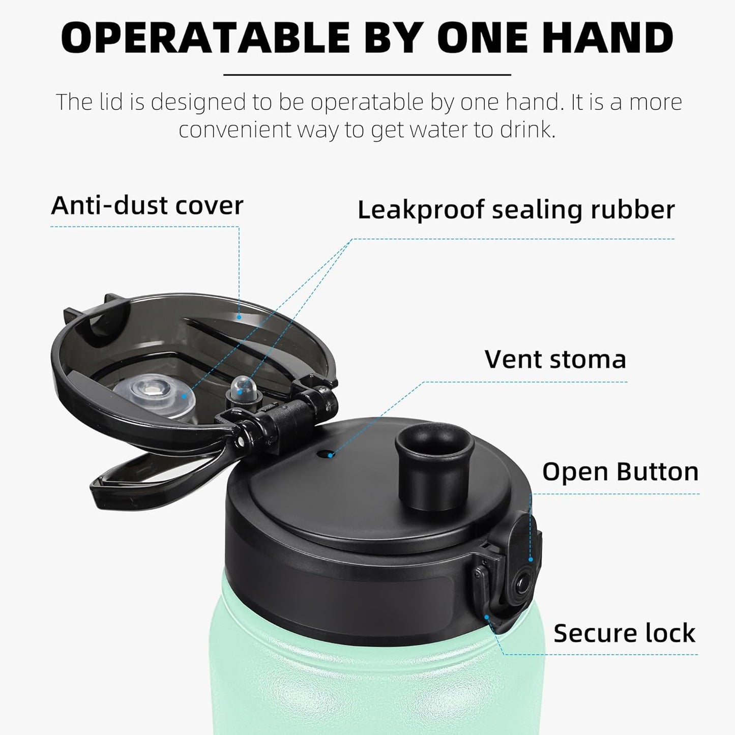 20 Oz Insulated Stainless Steel Vacuum Water Bottle with Anti-Dust Pop-Open Lid - for Kids, Women, Men | Leak & Sweat Proof (Green Pink)