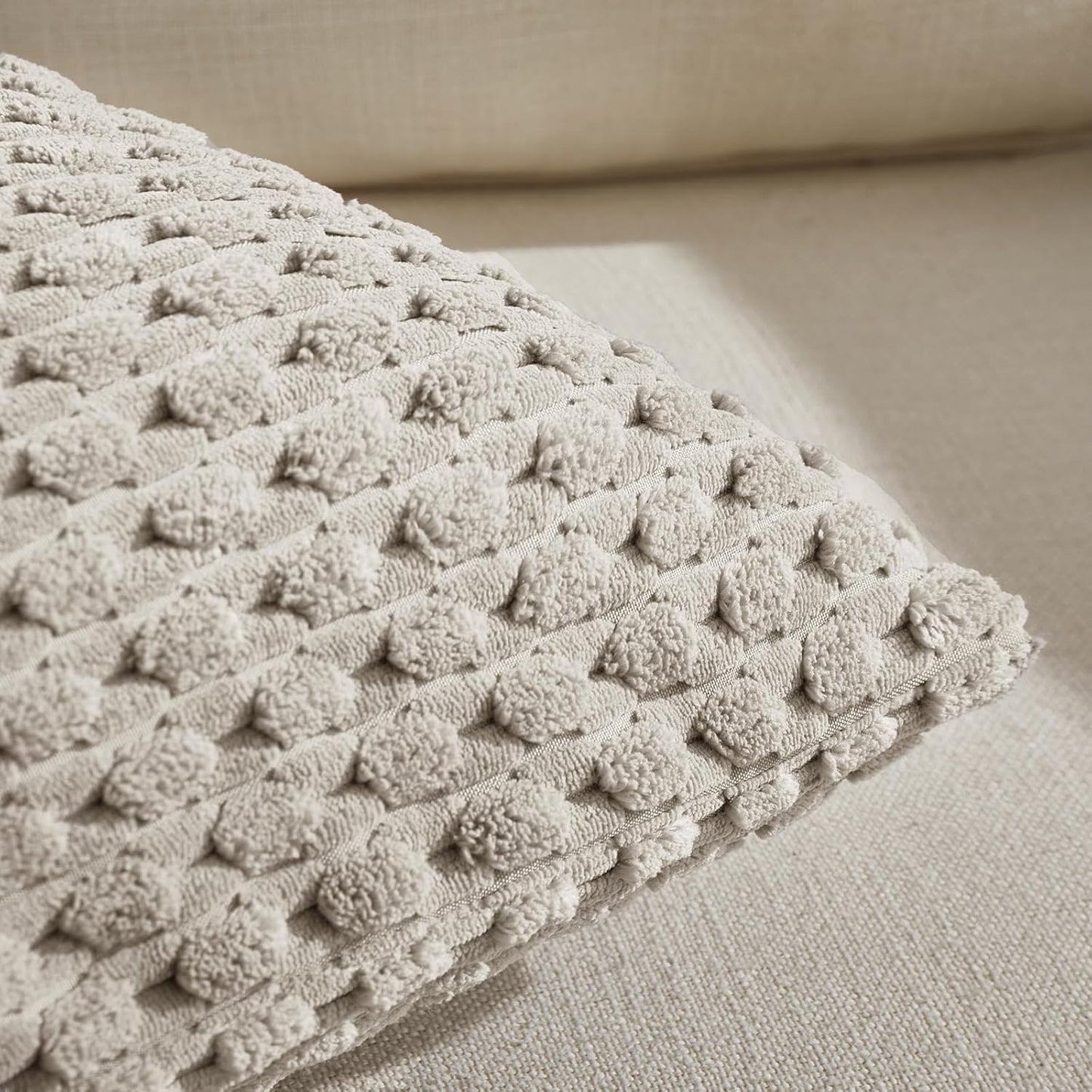 Set of 4 Neutral Taupe Decorative Throw Pillow Covers 18X18 Inch for Couch Bed Sofa Bedroom, Modern Farmhouse Boho Home Decor, Soft Fluffy Textured Corduroy Cute Beige Cushion Case 45X45 Cm