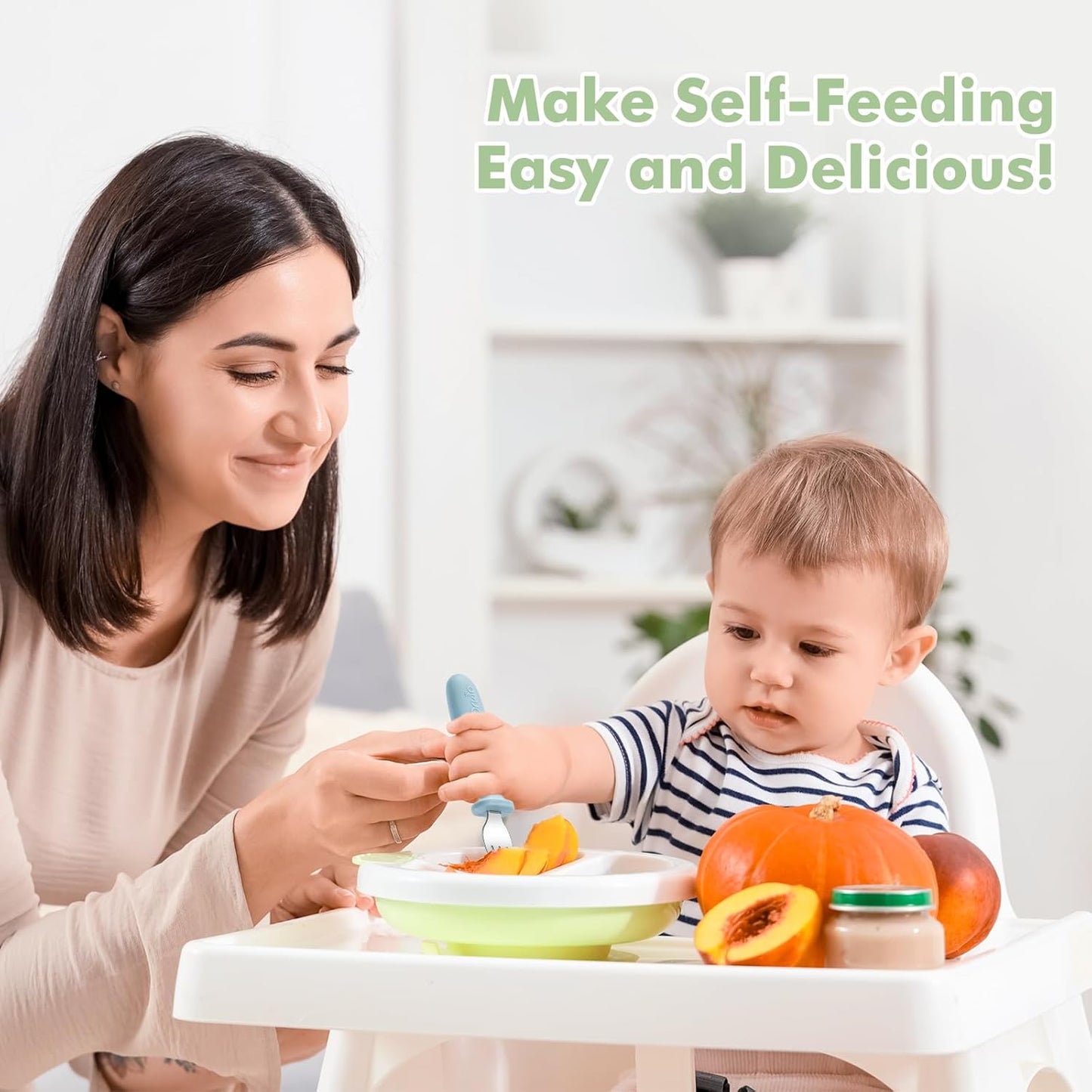 Toddler Forks Set - 8-Piece Baby Silverware with Silicone Handles, 18/8 Stainless Steel, Safe for Self-Feeding, Anti-Choke Design, Food Grade and Dishwasher Safe