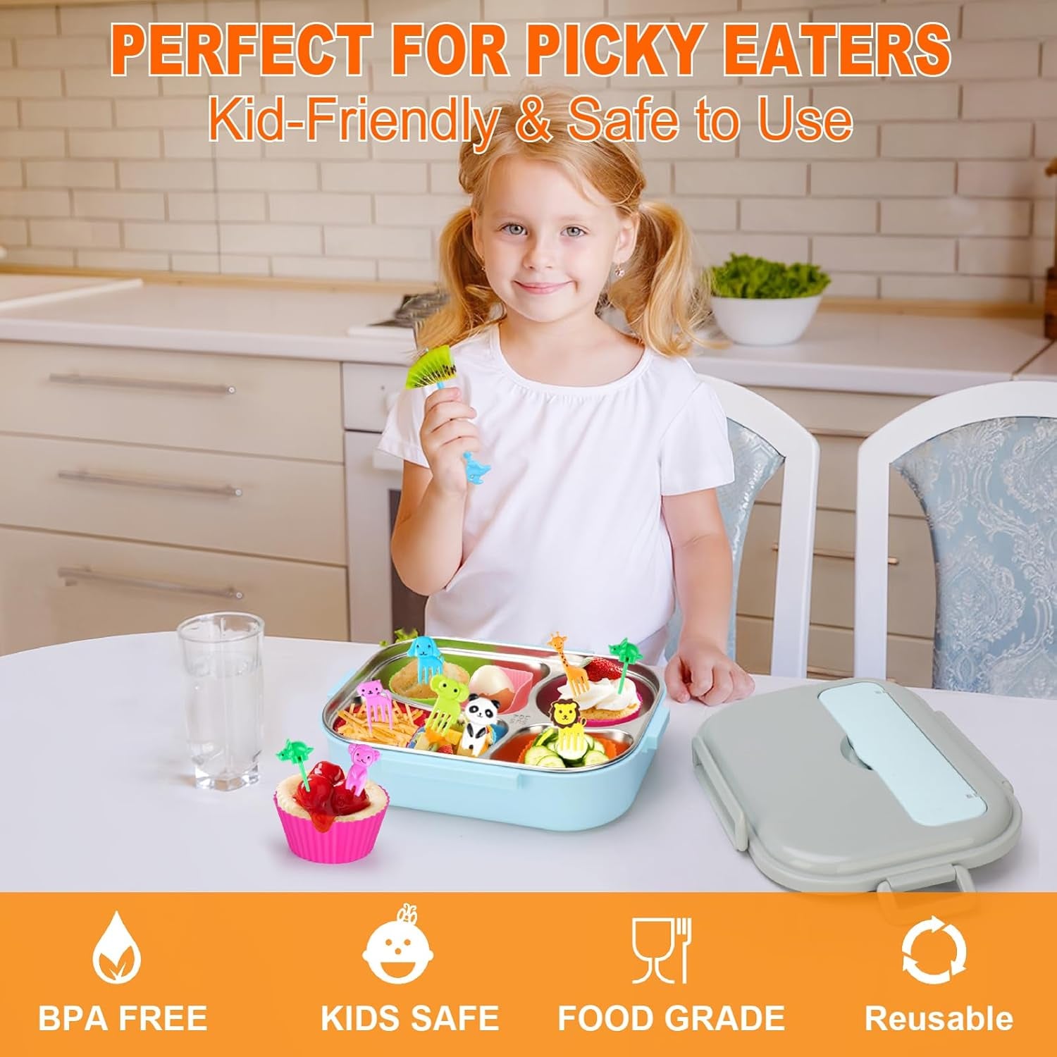 222 Pcs Silicone Lunch Box Dividers Set, Thicked Silicone Cupcake Liners for Baking, Reusable Lunch Bento Box Accessories with Animal Food Picks for Kids (20 Muffin Cups + 202 Food Picks)