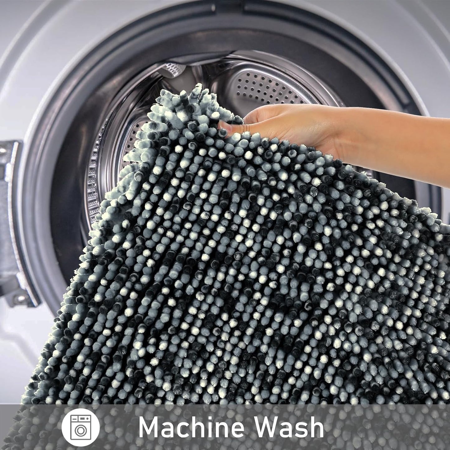 Bath Mats for Bathroom Non Slip, 28X17.5, Extra Soft Chenille Bathroom Rugs, Fluffy Plush Luxury Shower Mat Outside, Water Absorbent, Machine Washable, Black & Dark Gray