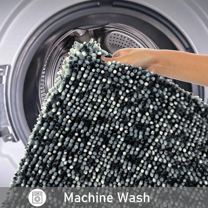 Bath Mats for Bathroom Non Slip, 28X17.5, Extra Soft Chenille Bathroom Rugs, Fluffy Plush Luxury Shower Mat Outside, Water Absorbent, Machine Washable, Black & Dark Gray