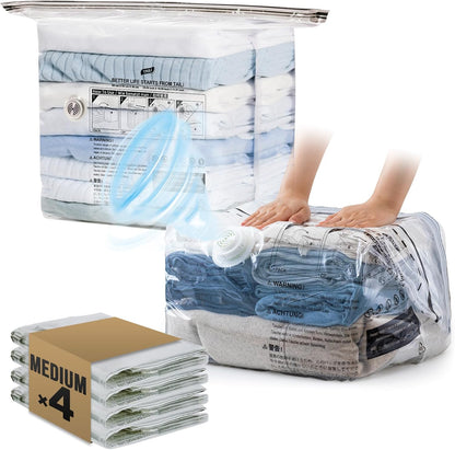 Vacuum Storage Bags for Travel, Medium Cube (25X19X11 Inch), 4 Pack Vacuum Seal Bags for Clothing, Compression Packing for Clothes, Blankets, Baby Clothes, No Pump Needed, Travel Accessories