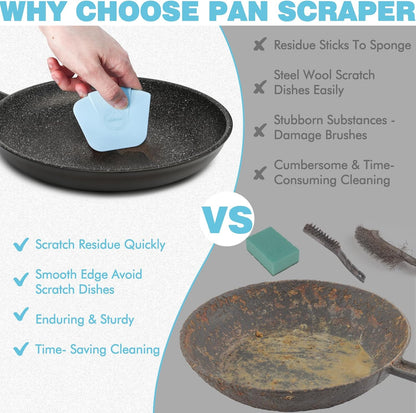 Pan Scraper Dish Scraper Tool - Pot Scraper Plastic for Cast Iron Skillet Cookware Cleaning, 6 Pcs Non Scratch Plastic Food Scraper Tool Kitchen, Heat Resistant Kitchen Scraper, Blue