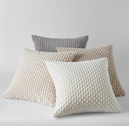 Set of 4 Neutral Decorative Throw Pillow Covers 18X18 Inch for Couch Bed Sofa Bedroom, Modern Farmhouse Boho Home Decor, Soft Fluffy Textured Corduroy Aesthetic Organic Cushion Case 45X45Cm