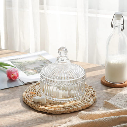Glass Candy Dish with Lid, 14OZ Candy Jars with Lid for Office Desk, Covered Candy Dish for Office Desk, Decorative Cute Glass Jar, Jewelry Box for Wedding Party Buffet Decor, Christmas Gift