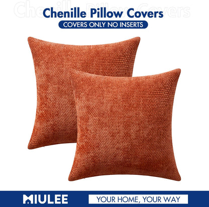 Pack of 2 Fall Burnt Orange Decorative Pillow Covers 18X18 Inch Soft Chenille Couch Throw Pillows Farmhouse Cushion Covers for Home Decor Sofa Bedroom Living Room