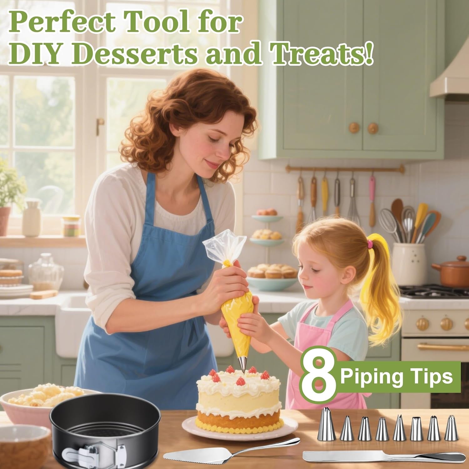 139PCS Springform Cake Pan Set - 4 Non-Stick Cheesecake Pans(4/7/9/10-Inch) + Cake Decorating Supplies: Parchment Paper, Pastry Bags and Tips, Icing Scrapers, Cake Cutting Set & More!