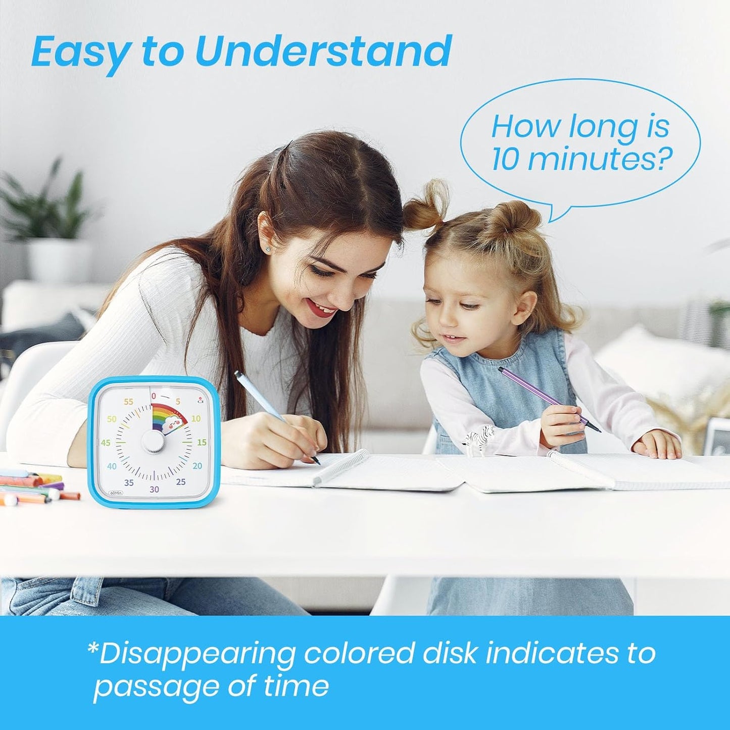 Visual Timer with Protective Case, Rainbow Disk 60 Minute Countdown Timer for Kids and Adults, Silent Time Management Tool(Blue Rainbow)