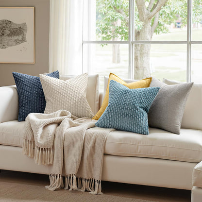 Throw Pillow Covers Soft Corduroy Decorative Set of 2 Boho Striped Pillow Covers Pillowcases Farmhouse Home Decor for Couch Bed Sofa Living Room 18X18 Inch Blue