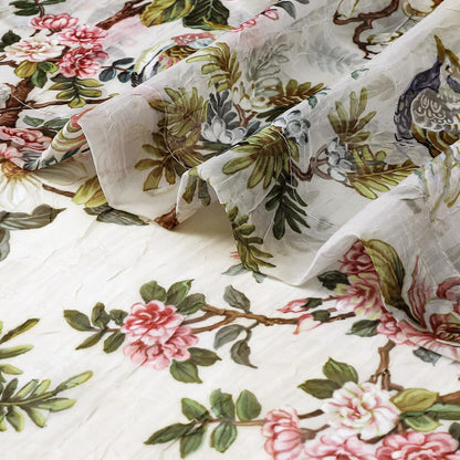 Crushed Sheer Curtains Tiers 36 Inch Length 2 Panels, Printed Design Small Half Curtains Kitchen Tiers Bathroom Cafe Bedroom Living Room, Light Filtering Curtain, Each 42"X36"