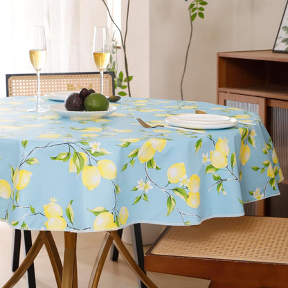 Round Vinyl Tablecloth with Flannel Backing Waterproof Oil-Proof PVC Table Cloth Stain-Resistant Wipeable Table Cover for round Table(48" Round)