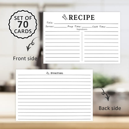 70 Count Recipe Cards 4X6 White, Double Sided, Blank for Bridal Shower and Wedding