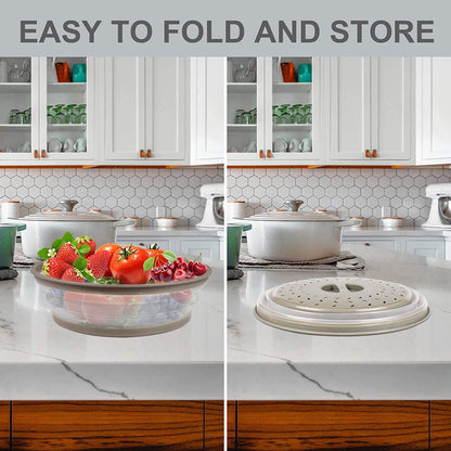 3 in 1,  Microwave Mat & Food Cover- 10" Mat as Bowl Holder, 8" as Bowl Cover, Collapsible Lid for Plates Dishes Splatter Guard, Multi-Purpose Silicone Mat & Kitchen Colander for Meal Prep,Grey