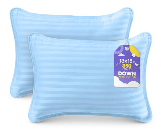 Toddler Pillow (Light Blue, 2 Pack) 13X18 Pillows for Sleeping, Soft and Breathable Cotton Blend Shell, Small Kids Pillow Perfect for Toddler Bed and Travel (Intended for Age 2 and Up)