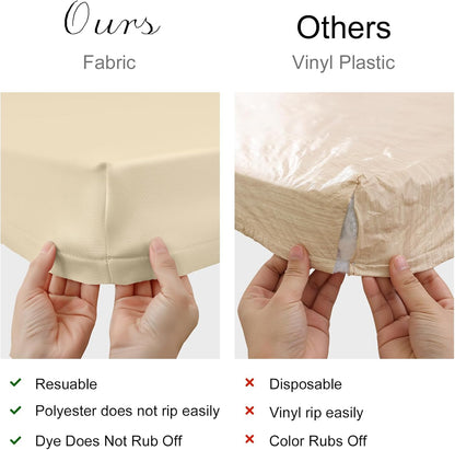 2 Pack Rectangle Table Cloth, Elastic Fitted Fabric Tablecloth Fits for 4 Foot Folding Tables, Washable Table Cover for Picnic, Camping, Indoor & Outdoor (Champagne, 24" X 48")