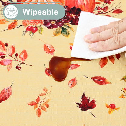 Rectangle Waterproof Vinyl Table Cloth, Wipeable Tablecloth with Flannel Backing, Plastic Table Cover for Fall, Thanksgiving (Pumpkin Truck, 60" X 84")