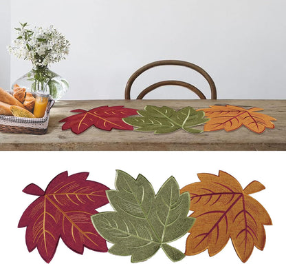 Thanksgiving Leaves Table Runners, Fall Decor for Home, 13 Inch X 36 Inch, Embroidered Harvest Maple Leaf Decoration for Autumn, Farmhouse Centerpieces with Applique Red Green Orange Leaves