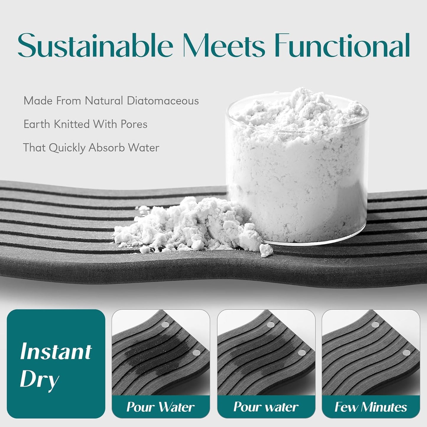 Water Absorbing Stone Tray for Sink, Diatomite Drying Stone for Kitchen Bathroom Counter, Decorative Raised-Feet Vanity Tray, Sink Caddy Organizer for Dish Soap & Sponge Holder [Dark Grey, 9'' X 4'']