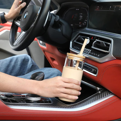 20 OZ Glass Cups with Bamboo Lids and Straws - Beer Can Drinking Glasses with Silicone Protective Sleeve Set, Iced Coffee Glasses, Cute Tumbler Cup for Water, Smoothie, Boba Tea, Gift, 2 Colors