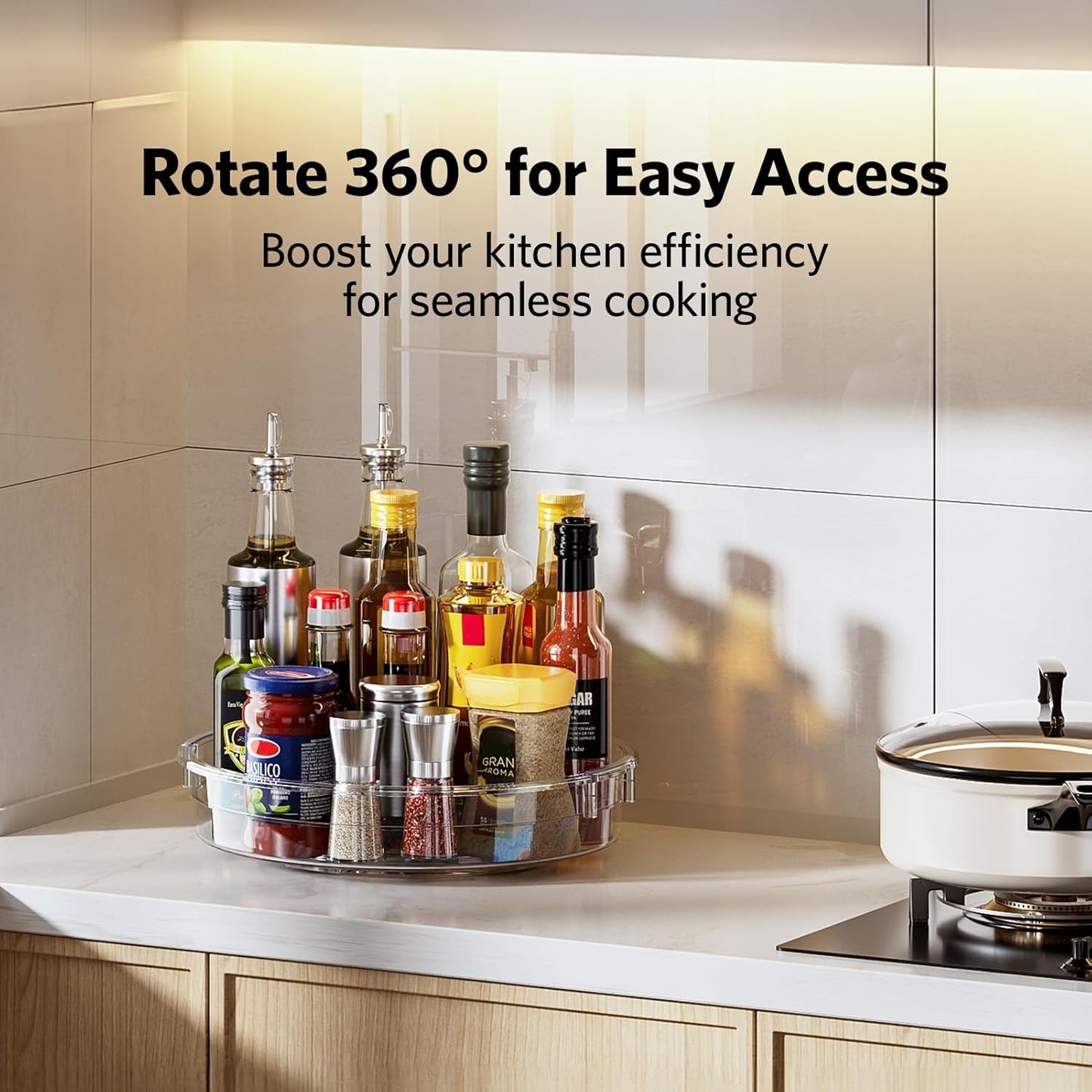 4 Pack Lazy Susan Organizer, Clear Lazy Susan Turntable for Cabinet, Refrigerator, Table Top, Kitchen, Bathroom, Pantry Organizers and Storage, 2 Sizes Included 12In, 10.6In