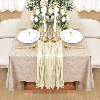 Faux Linen Rectangle Tablecloths - Water and Stain Resistant Farmhouse Style, Washable Burlap Texture, 2-Pack (52x70 Inches, Beige)