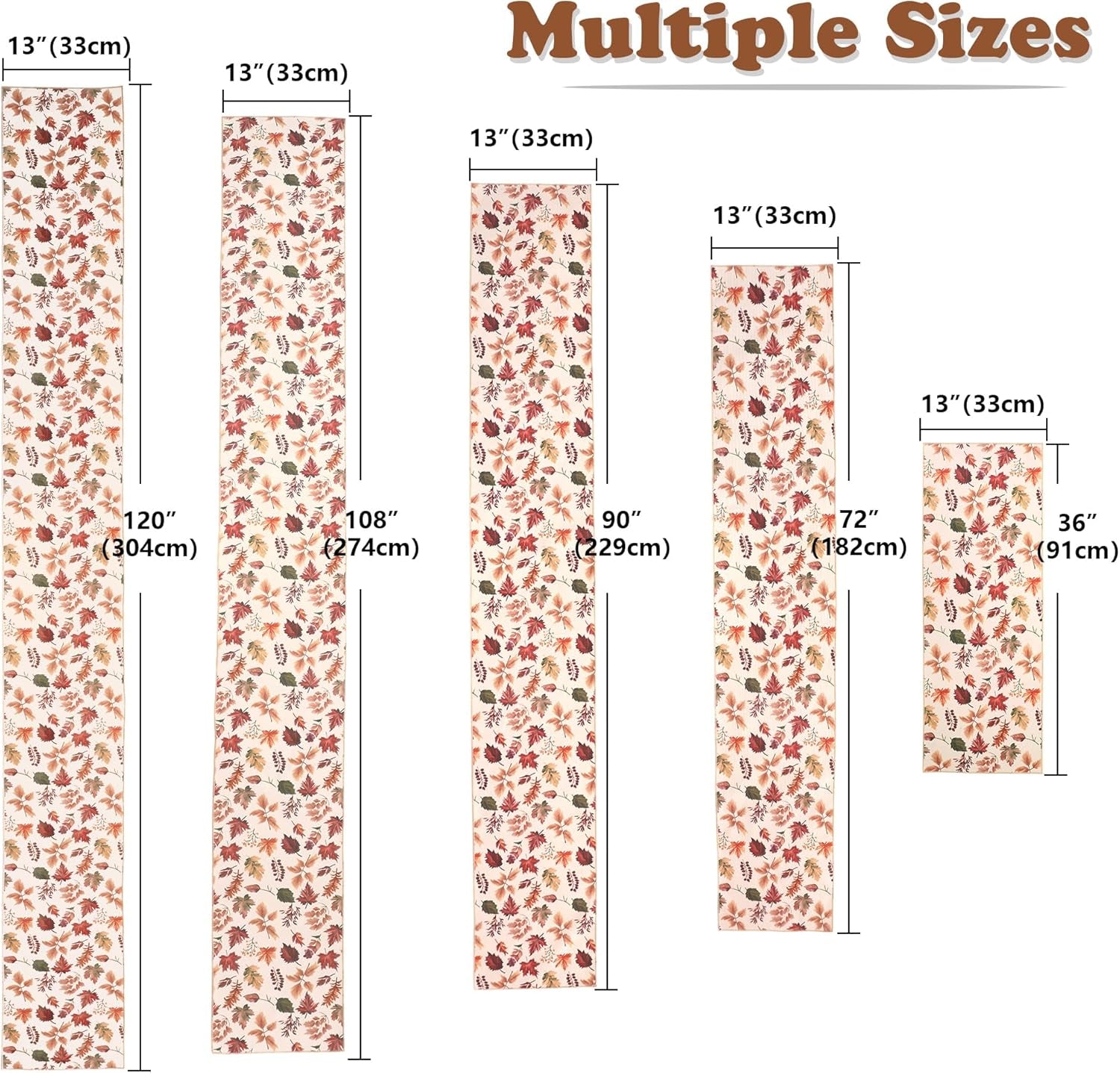 Fall Table Runner for Kitchen Dining Table, Thanksgiving Autumn Printed Harvest Pumpkins Maple Leaves Textured Fabric Halloween Holiday Home Decorations, Water-Proof, Washable, 13" W X 36" L