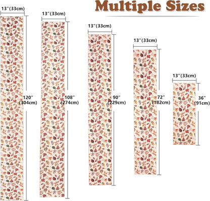 Fall Table Runner for Kitchen Dining Table, Thanksgiving Autumn Printed Harvest Pumpkins Maple Leaves Textured Fabric Halloween Holiday Home Decorations, Water-Proof, Washable, 13" W X 36" L