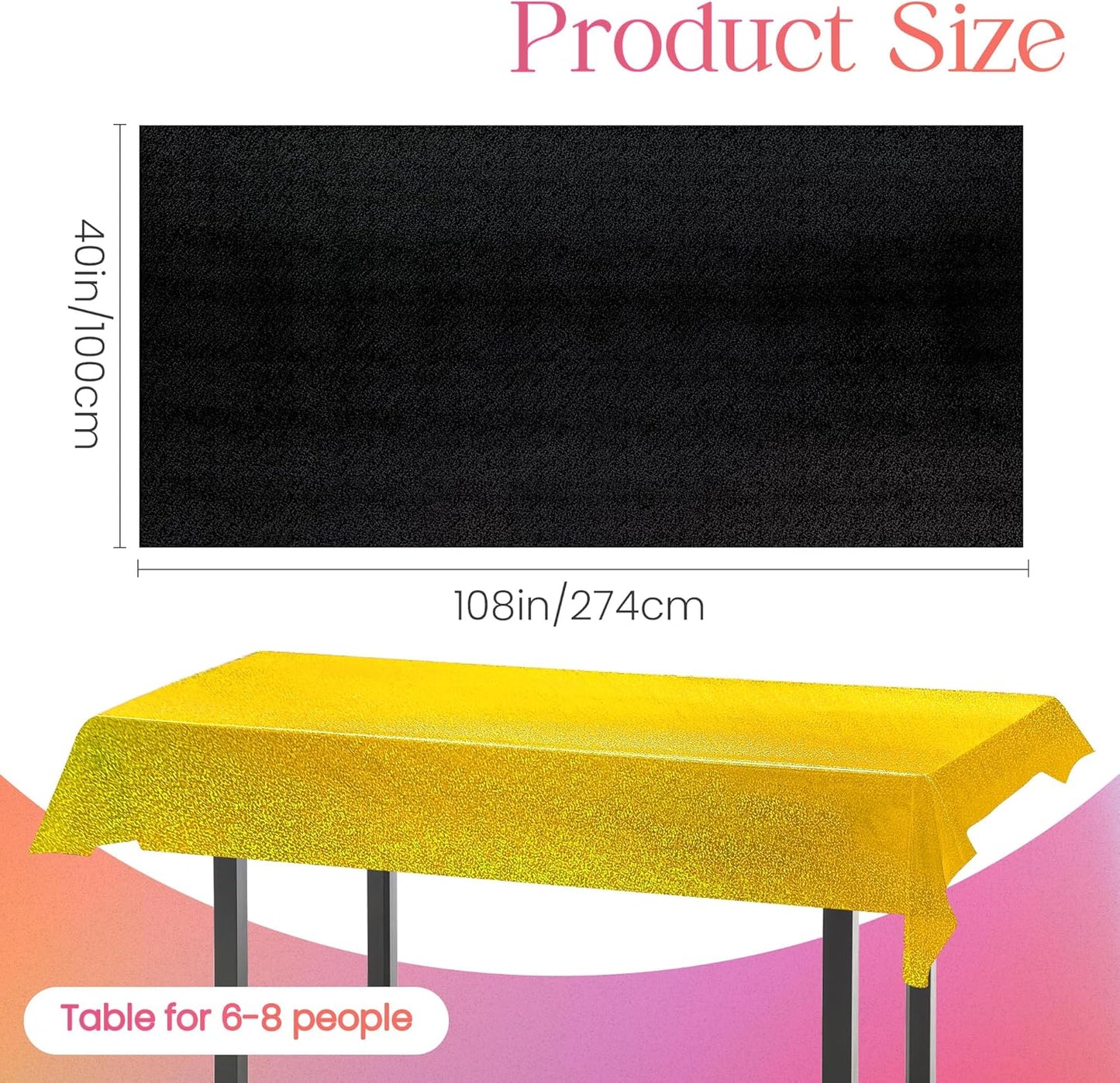 Holographic Laser Tablecloth Set - Waterproof and Easy to Clean - Perfect for Halloween, Bachelorette, Mermaid, Birthday, Wedding, and Anniversary Celebrations (Black & Gold, Set of 2)