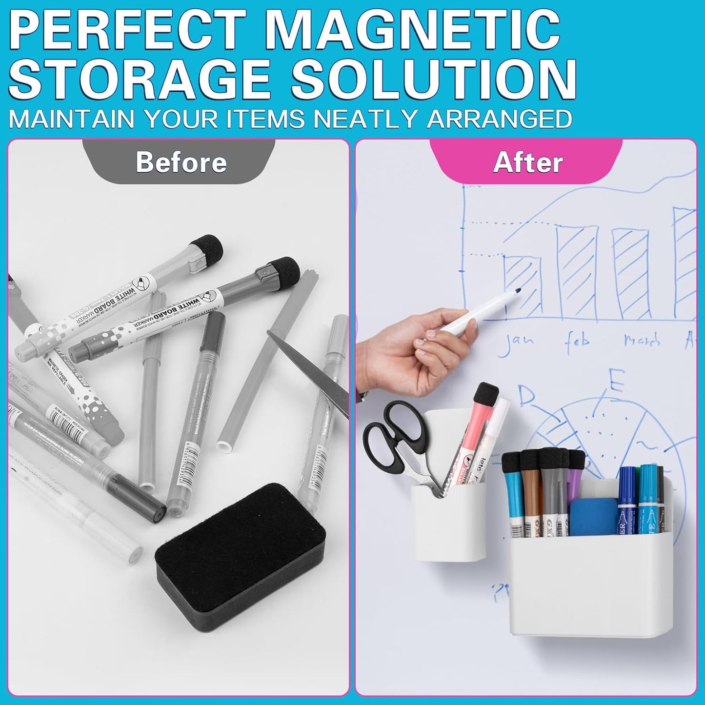 4 Pack Magnetic Pen Holder, Magnetic Marker Holder for Whiteboard, Magnetic Dry Erase Marker Holder, Magnetic Pen Holder for Refrigerator, Magnetic Pencil Holder, Magnet Locker Organizer