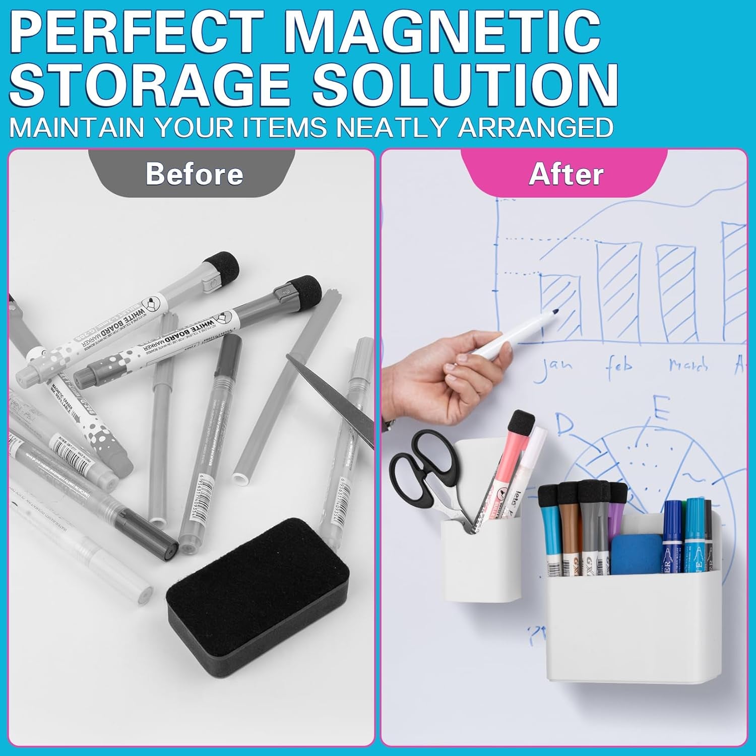 4 Pack Magnetic Pen Holder, Magnetic Marker Holder for Whiteboard, Magnetic Dry Erase Marker Holder, Magnetic Pen Holder for Refrigerator, Magnetic Pencil Holder, Magnet Locker Organizer